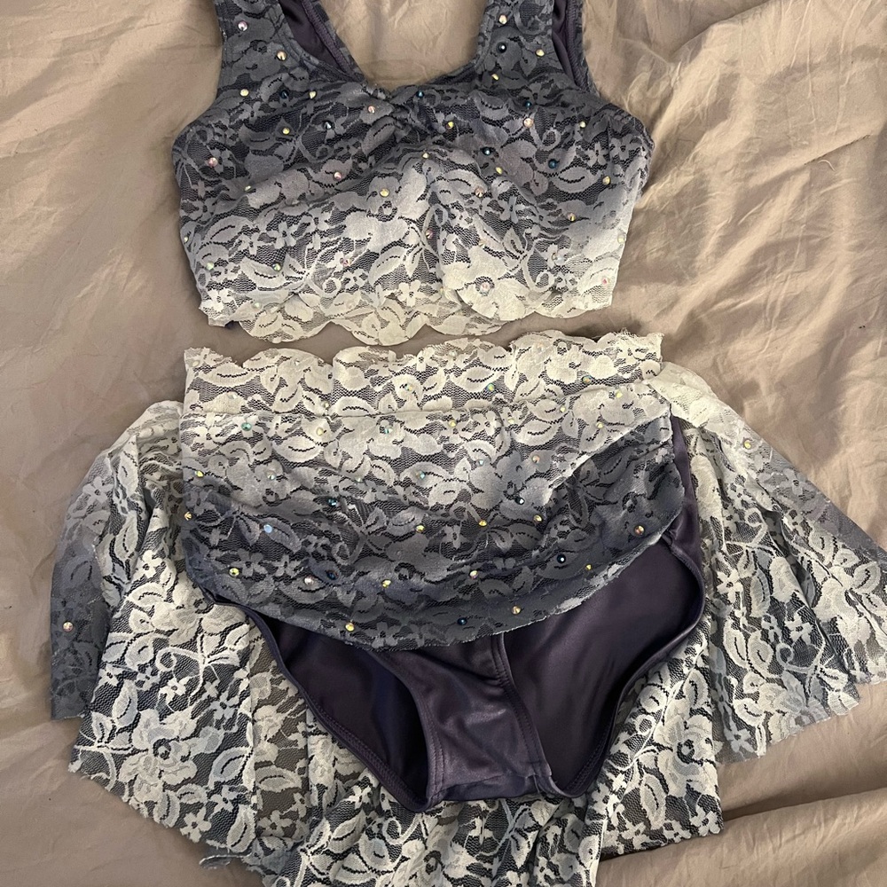 Weissman Gray and White Lace Dance Costume Set